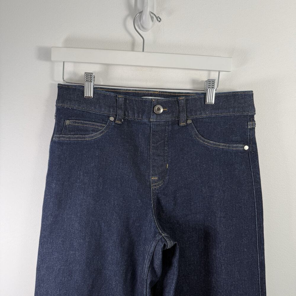 Spanx Wide Leg Pull On Jeans Raw Indigo Dark Wash Stretch Hi Rise Womens Large - Picture 3 of 11